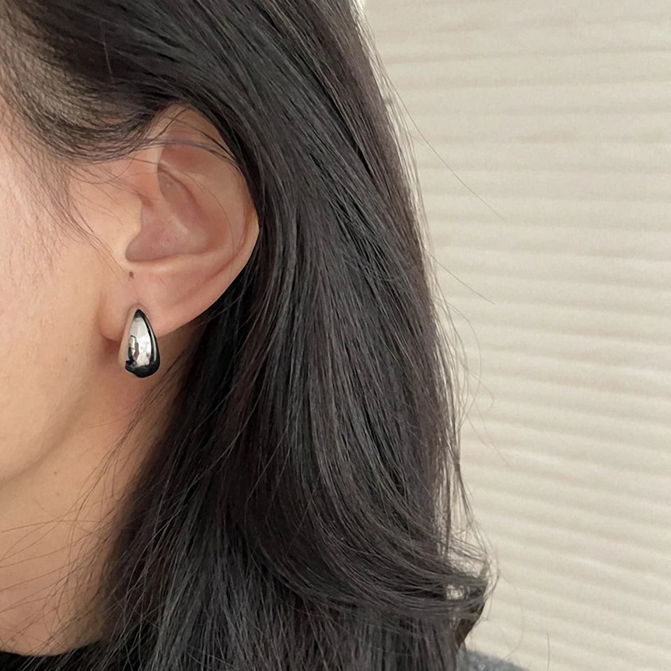 Modessie Steel color Gold color Simple Women Chunky Hoops Earrings Gift Fashion Jewelry Stainless  Round Smooth Thick Hoop