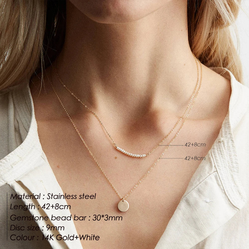 Modessie Fashion Layered Chain Necklace Gold color  Chain Imitation pearls Necklace for Women Geometric Female  Chokers Necklaces
