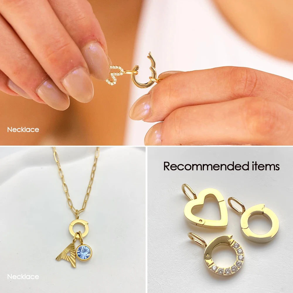 Modessie Stainless Steel Round Zirconia Heart Shape Mirror Polished Clasp for DIY Necklaces Bracelet Making