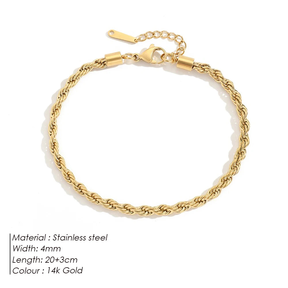 Modessie Rope Link Anklets Stainless Steel for Women Foot Accessorie Summer Beach Barefoot Sandals Bracelet Ankle Gifts