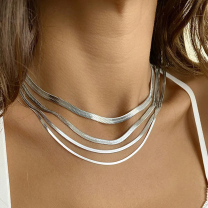 Modessie Unisex Snake Chain Necklace Silver Color Choker Stainless Steel Herringbone Chain Necklace For Women