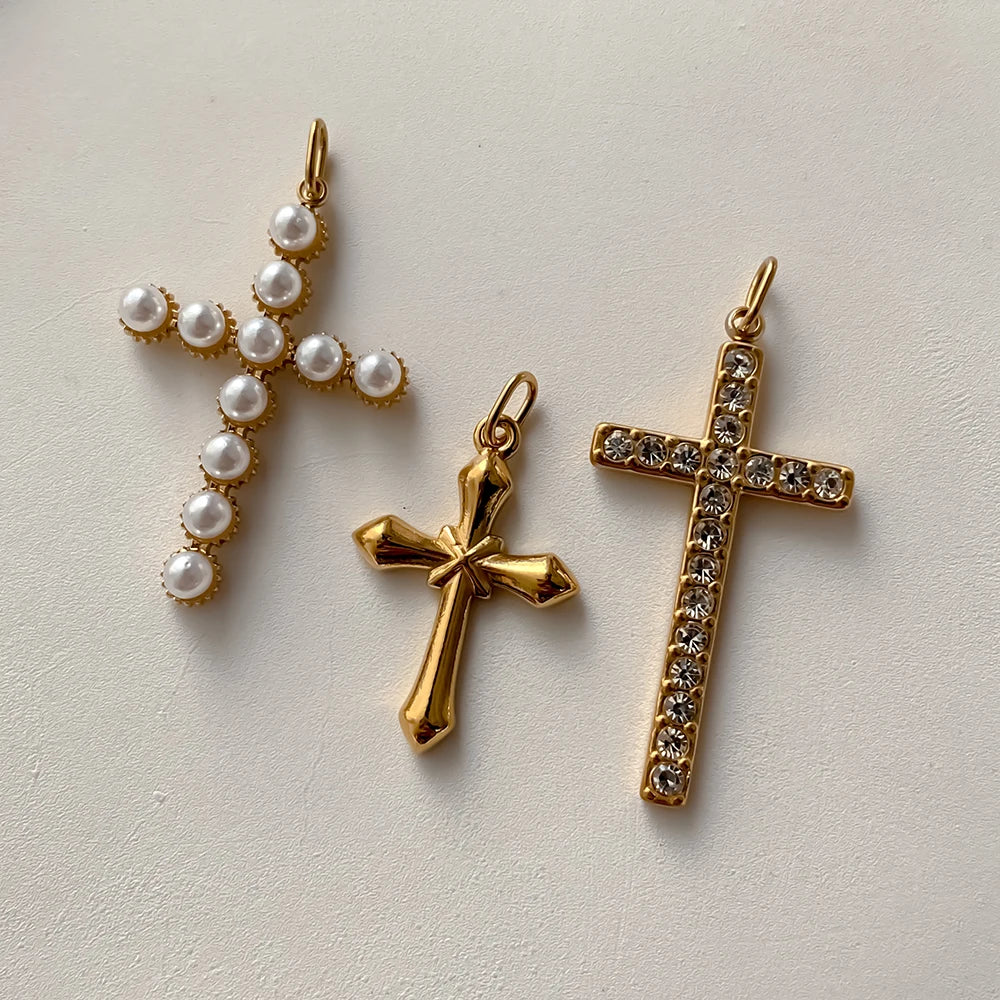 Modessie Stainless Steel Cross Charm Pendants For Bracelet Necklace Jewelry Accessories Diy Jewelry Making