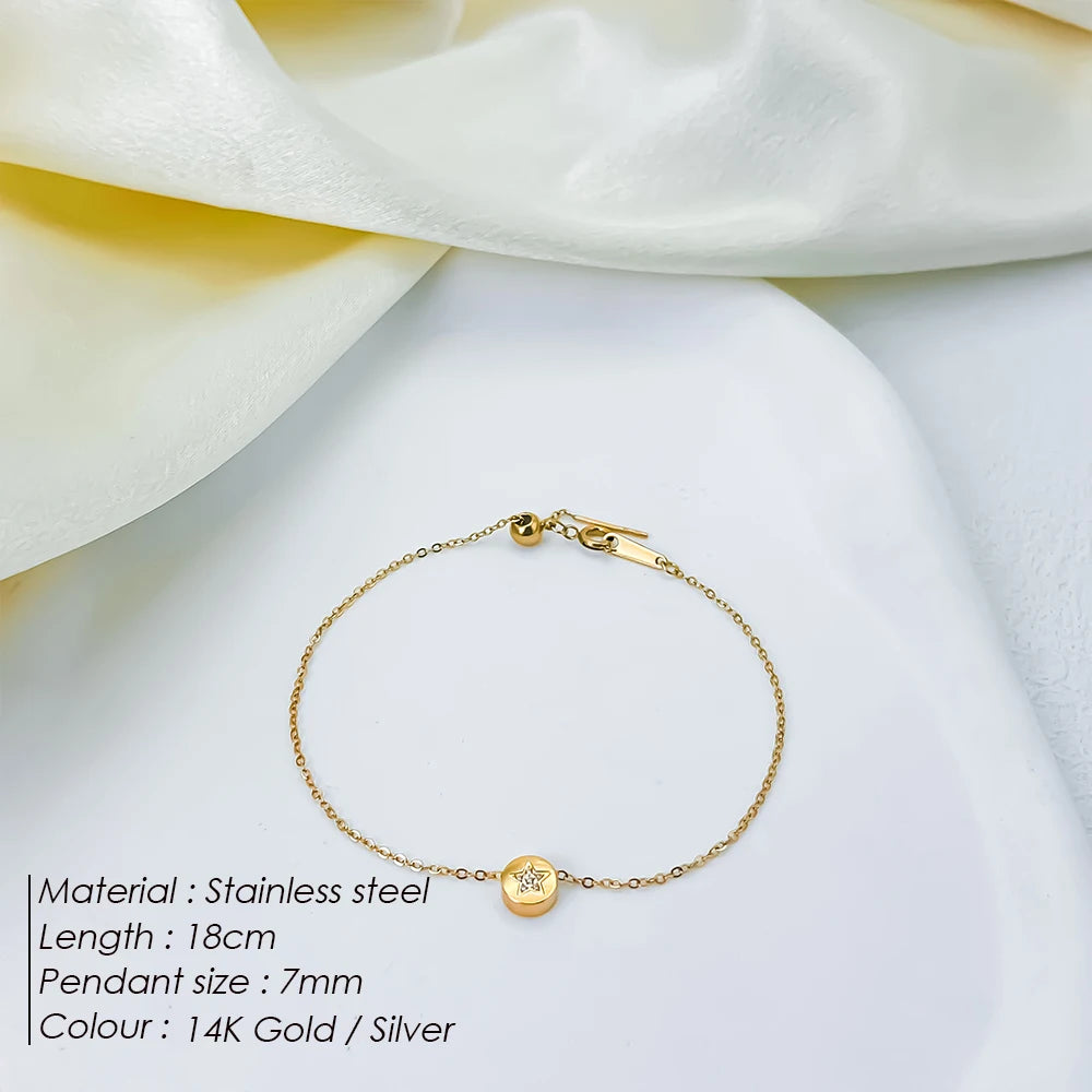 Modessie Stainless Steel Chain Bracelet – Gold or Silver Plated with Round Charm – 20 Design Options