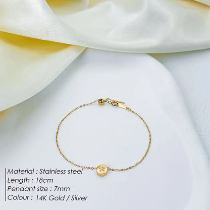 Modessie Stainless Steel Chain Bracelet – Gold or Silver Plated with Round Charm – 20 Design Options