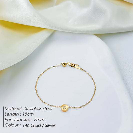 Modessie Stainless Steel Chain Bracelet – Gold or Silver Plated with Round Charm – 20 Design Options
