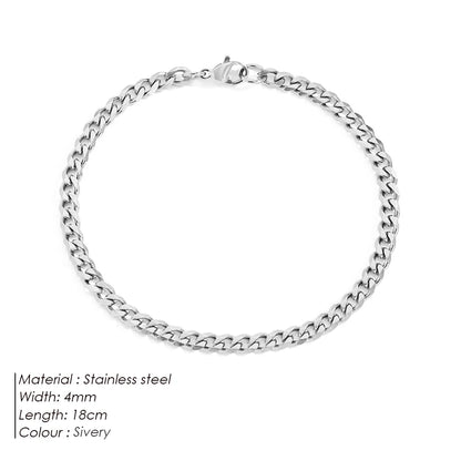 Modessie Silver Color Bracelets Men/ Women  Bracelet Classic Stainless Steel 4MM/6MM/8MM Trendy  Cuban Chain Bracelets