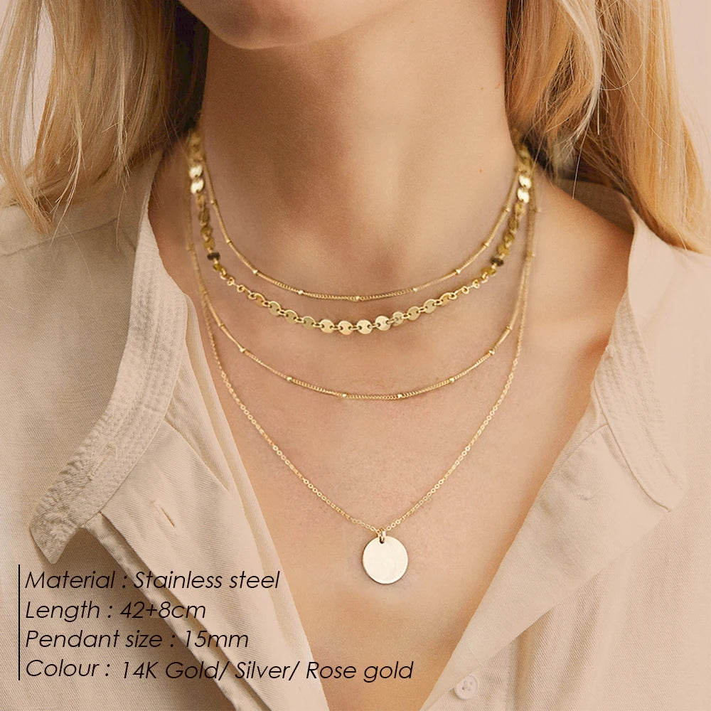 Modessie 3pcs Separated Stainless Steel Layered Necklace Women Pendant & Choker & Chain Necklace Set Fashion Jewelry