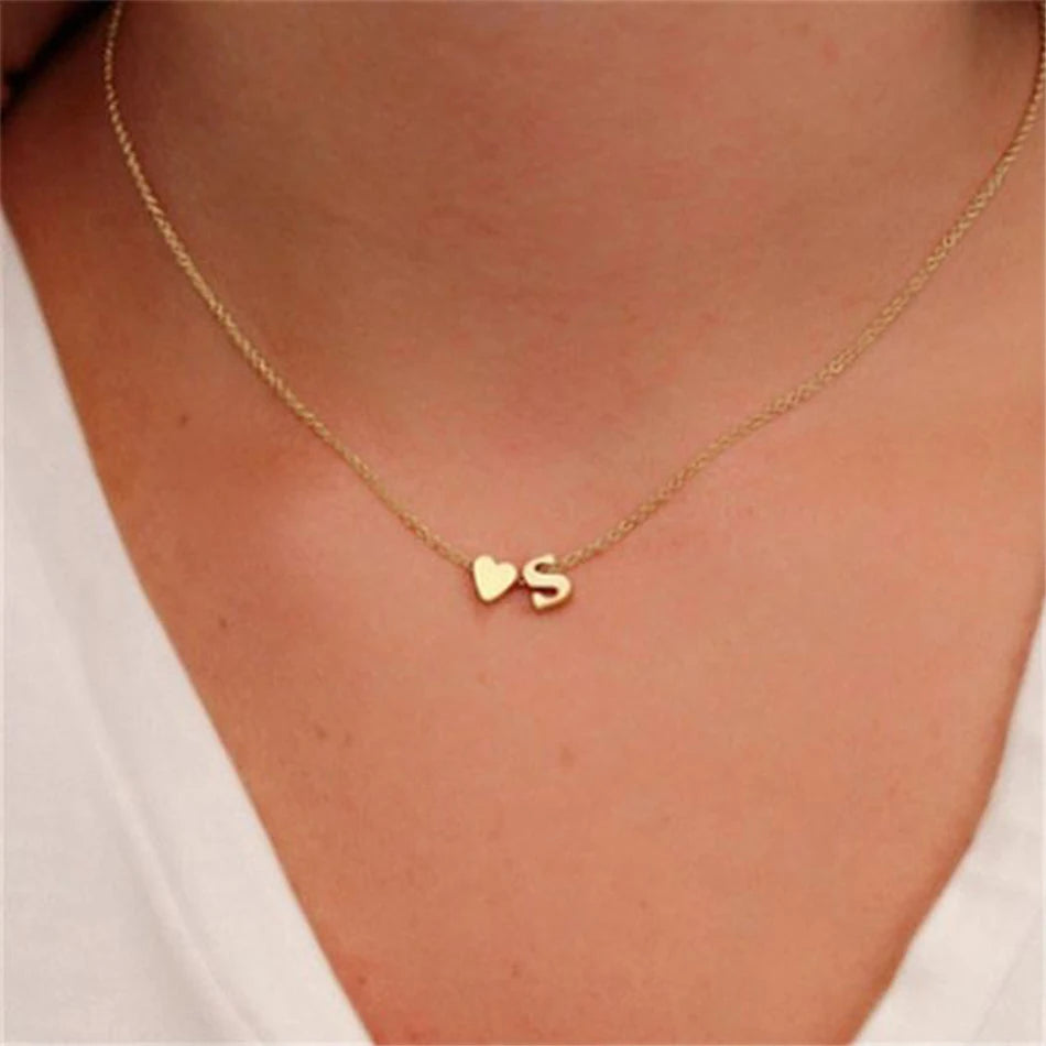 Modessie 6MM Heart Dainty Initial DIY Necklace Gold Color Letter Choker Necklace For Women Pendant Jewelry Gift