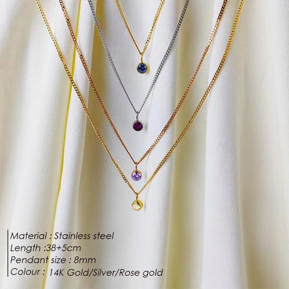 Modessie Birthstone Necklace – 12 Birth Month Colors in Zirconia –  Chain Stainless Steel Pendant Jewelry for Women