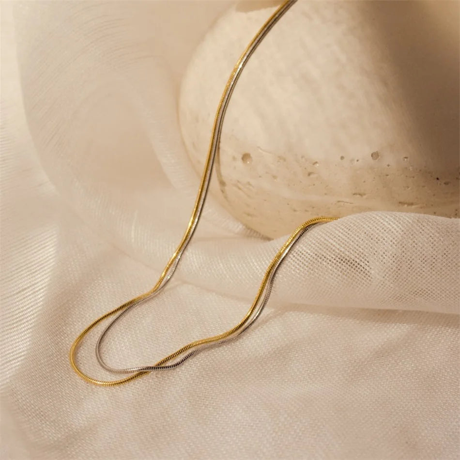 Modessie Snake Chain Choker Stainless Steel Necklace Minimalist Collar For Women Man Jewelry