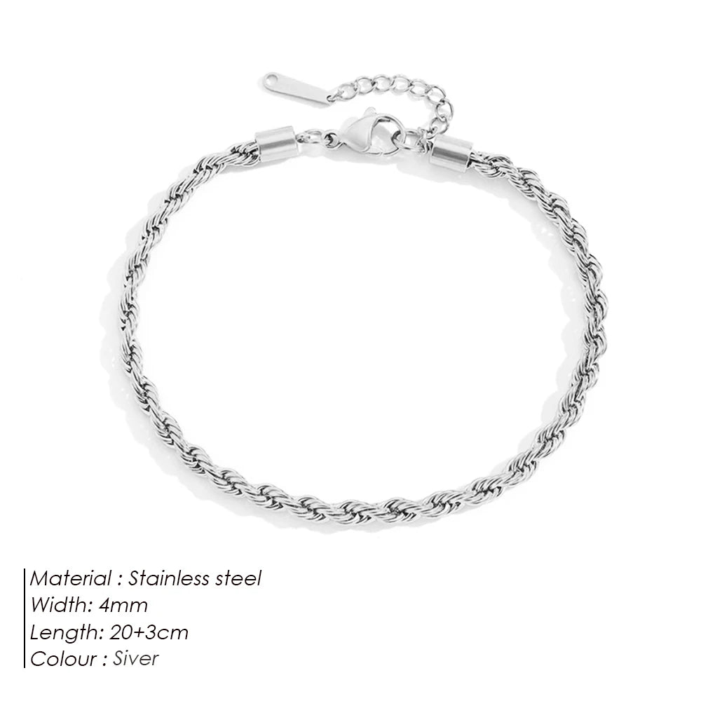 Modessie Silver Color Rope Chain Link Anklets Stainless Steel for Women Foot Accessorie Summer Beach Barefoot Sandals Bracelet