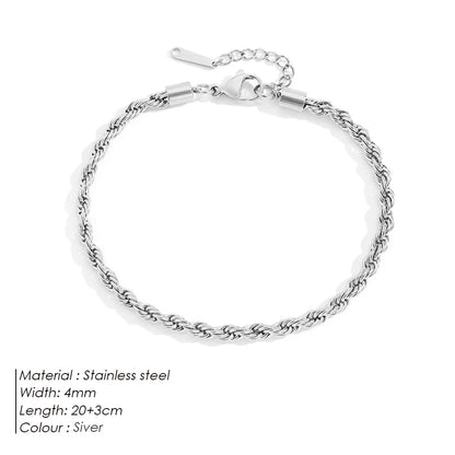 Modessie Silver Color Rope Chain Link Anklets Stainless Steel for Women Foot Accessorie Summer Beach Barefoot Sandals Bracelet