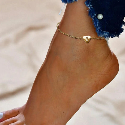 Initials Heart Anklet Stainless Steel Jewelry Name Customized Anklet  English Alphabet Birthday Gift for Men and Women