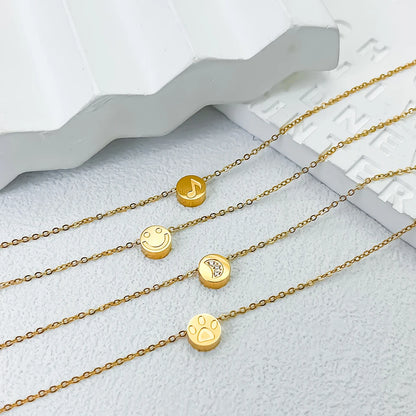 Modessie Stainless Steel Chain Bracelet – Gold or Silver Plated with Round Charm – 20 Design Options