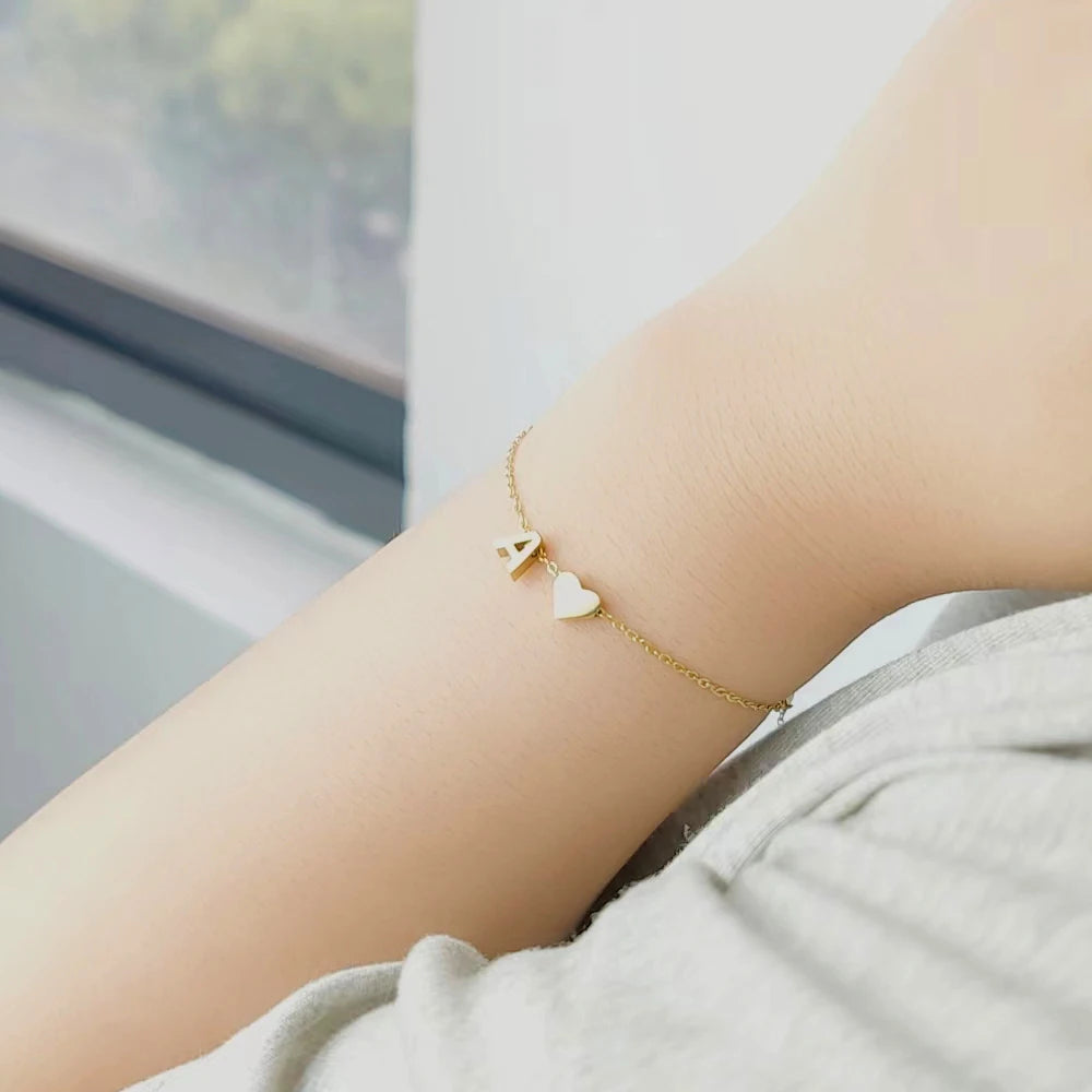 Modessie Initial Bracelet DIY Personalized Name Heart Bracelets Stainless Steel Jewelry Girls Anniversary Gift