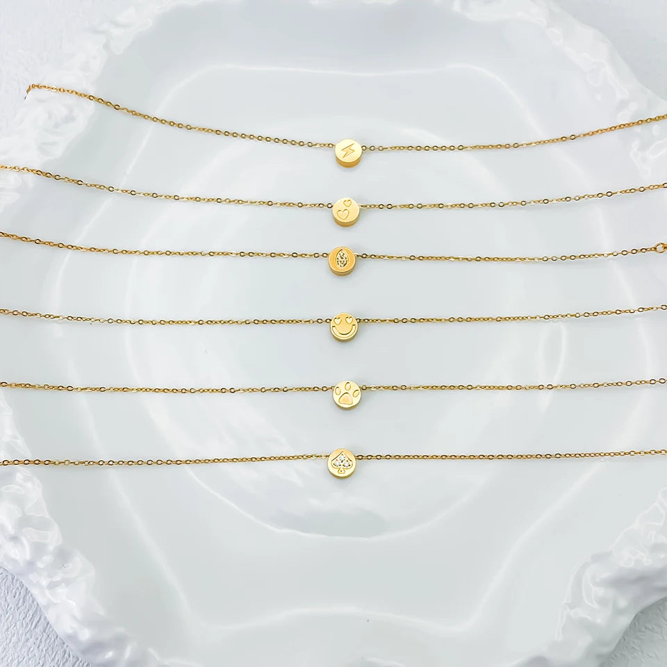 Modessie Stainless Steel Chain Bracelet – Gold or Silver Plated with Round Charm – 20 Design Options