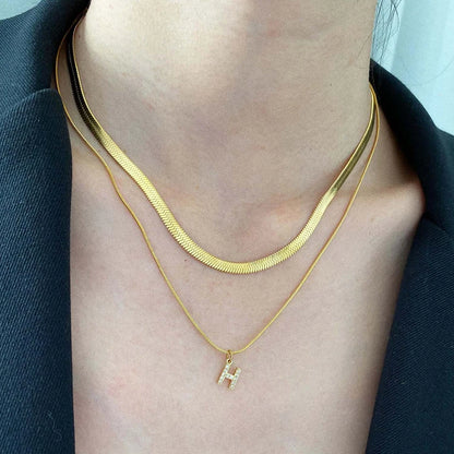 Modessie Stainless Steel Flat Snake Chain Initial Necklace Name Customized Choker Necklace Women's Jewelry