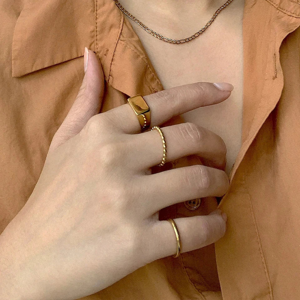 Modessie Stainless Steel Punk Style Geometric Jewelry Ring Gold Plated/Silver-Plated