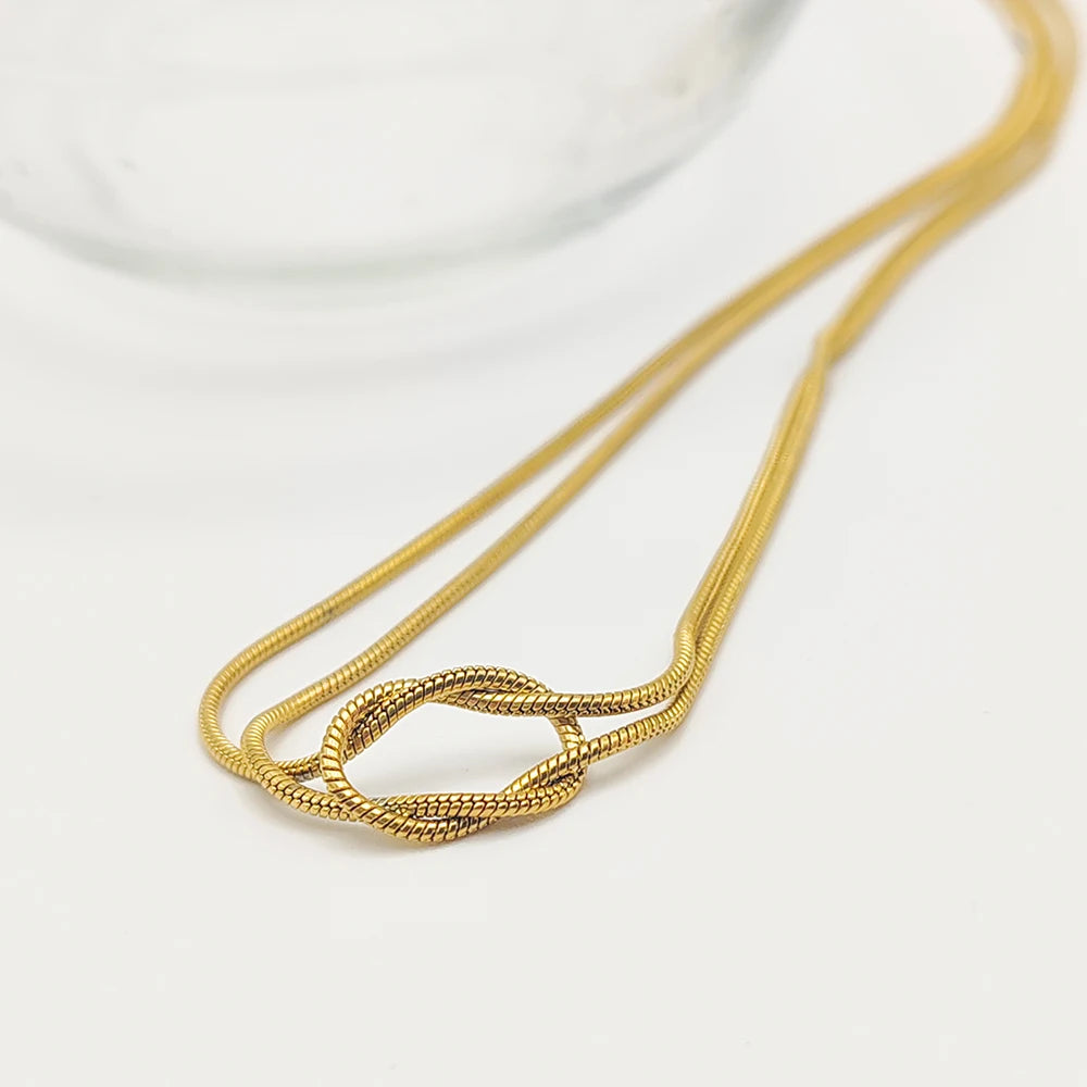 Modessie Elegant Minimalist Jewelry Lusterless 14k Gold Plated Knotted Snake Chain Necklace Women's Stainless Steel Accessories