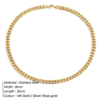 Modessie Men's Cuban Link Chain Necklace Stainless Steel Women Choker Colar Jewelry 2MM/3MM/4MM/6MM/8MM