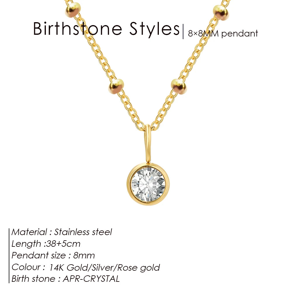 Modessie Birthstone Necklace – 12 Birth Month Colors in Zirconia –  Chain Stainless Steel Pendant Jewelry for Women