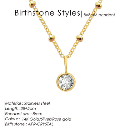 Modessie Birthstone Necklace – 12 Birth Month Colors in Zirconia –  Chain Stainless Steel Pendant Jewelry for Women