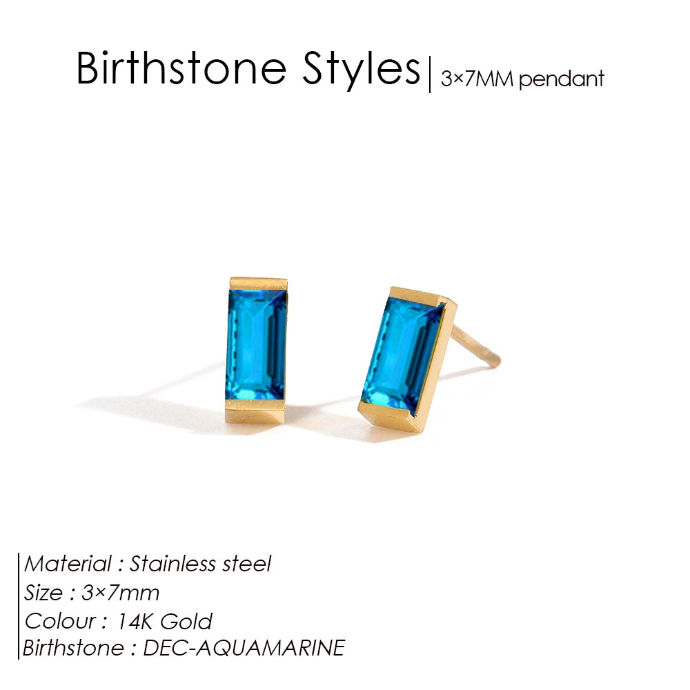 Modessie Stainless Steel Gold-Plated Colorful Birthstone Earrings High-end Rhinestone Jewelry