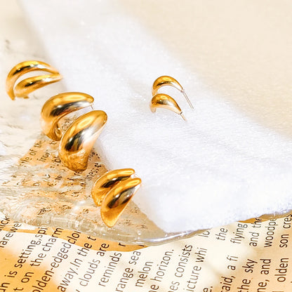 Modessie Steel color Gold color Simple Women Chunky Hoops Earrings Gift Fashion Jewelry Stainless  Round Smooth Thick Hoop