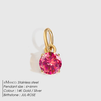 Modessie Stainless  Pendant Necklace Round Zircon Pendant Charms for Diy Necklace Bracelet Jewelry