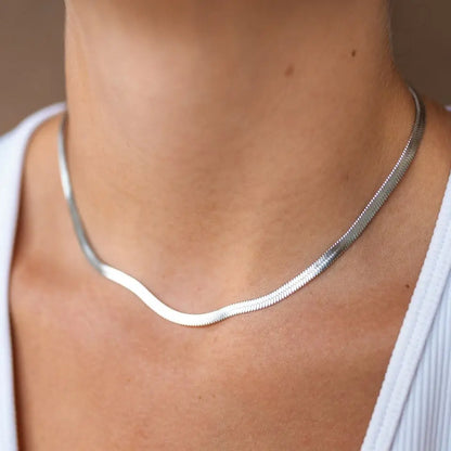 Modessie Unisex Snake Chain Necklace Silver Color Choker Stainless Steel Herringbone Chain Necklace For Women