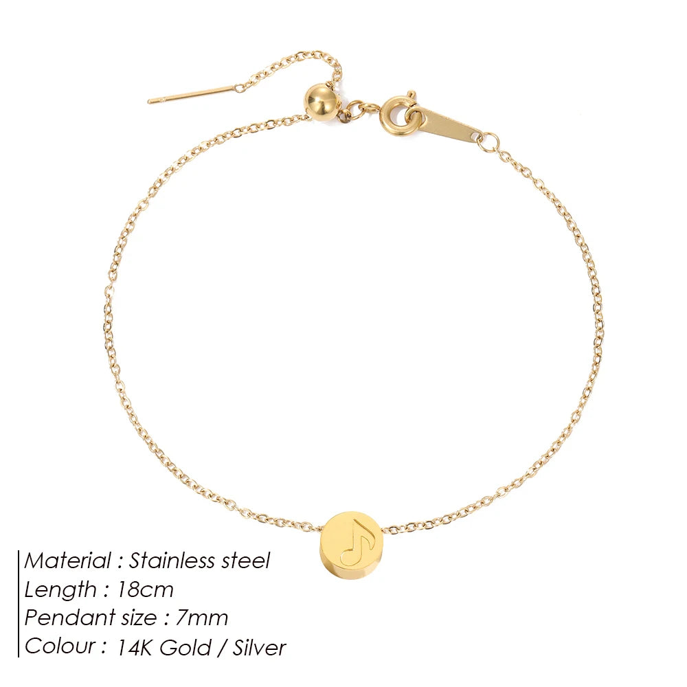 Modessie Stainless Steel Chain Bracelet – Gold or Silver Plated with Round Charm – 20 Design Options