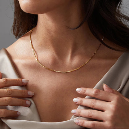 Modessie Men's Box Chain Necklace Stainless Steel Upgrade Lobster Clasp Adjustable Simple Short Accessories