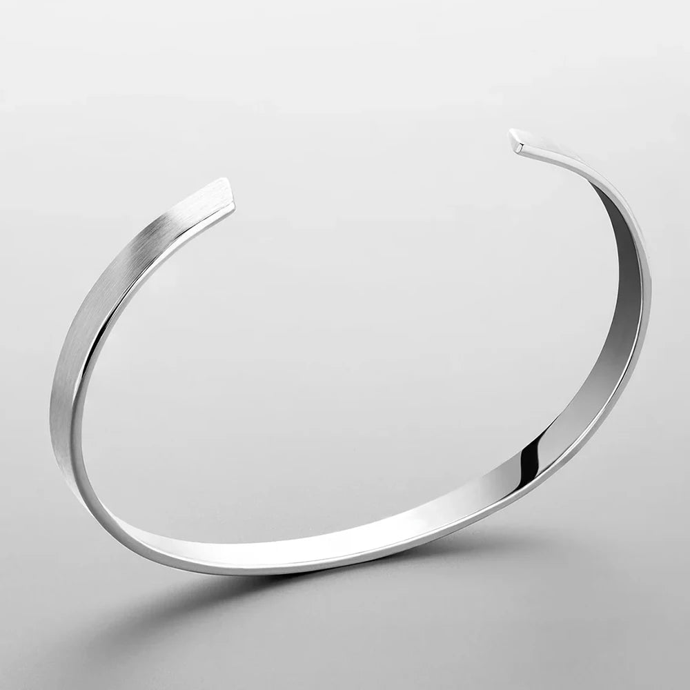 Modessie Simple Unisex Paragraph Cuff Stainless Steel Platinum Bracelet for Men's Light Luxury High Quality Simple Accessories