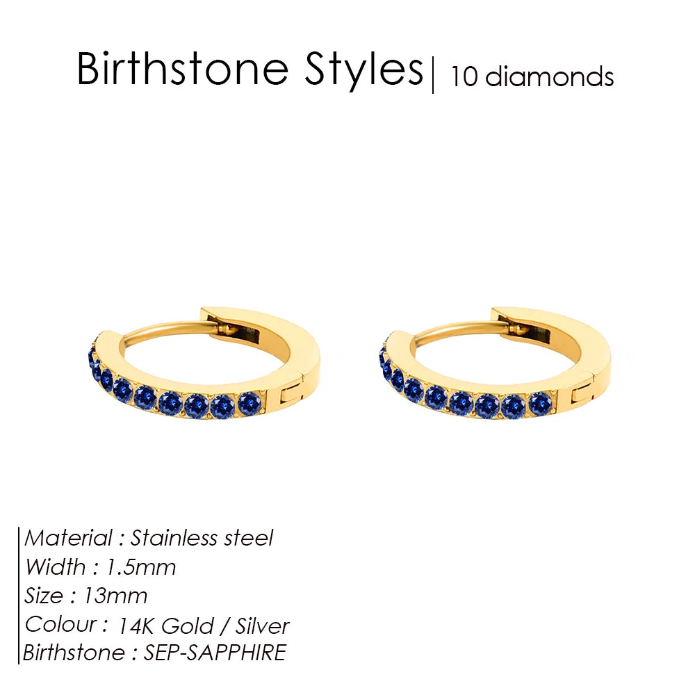 Modessie Stainless Steel Birthstone Earrings Minimalist Huggie Hoop Earrings For Women Tiny Round Circle Unisex