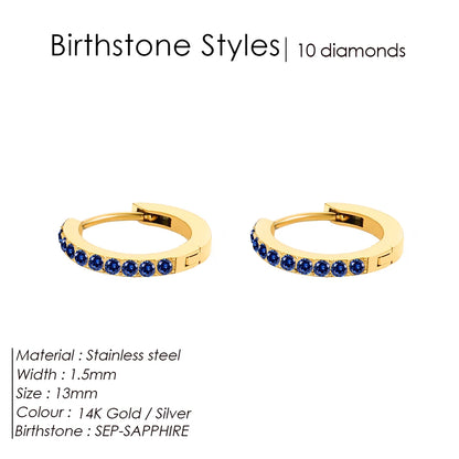 Modessie Stainless Steel Birthstone Earrings Minimalist Huggie Hoop Earrings For Women Tiny Round Circle Unisex