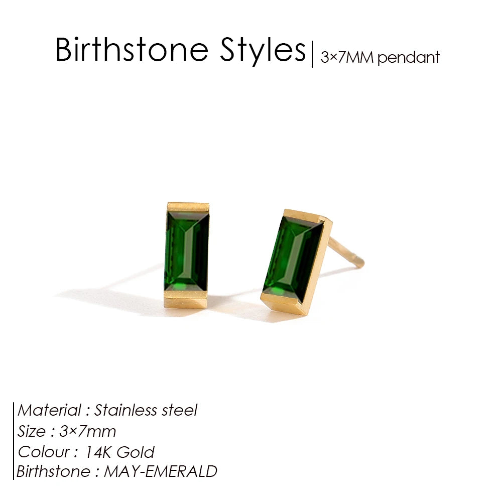 Modessie Stainless Steel Gold-Plated Colorful Birthstone Earrings High-end Rhinestone Jewelry
