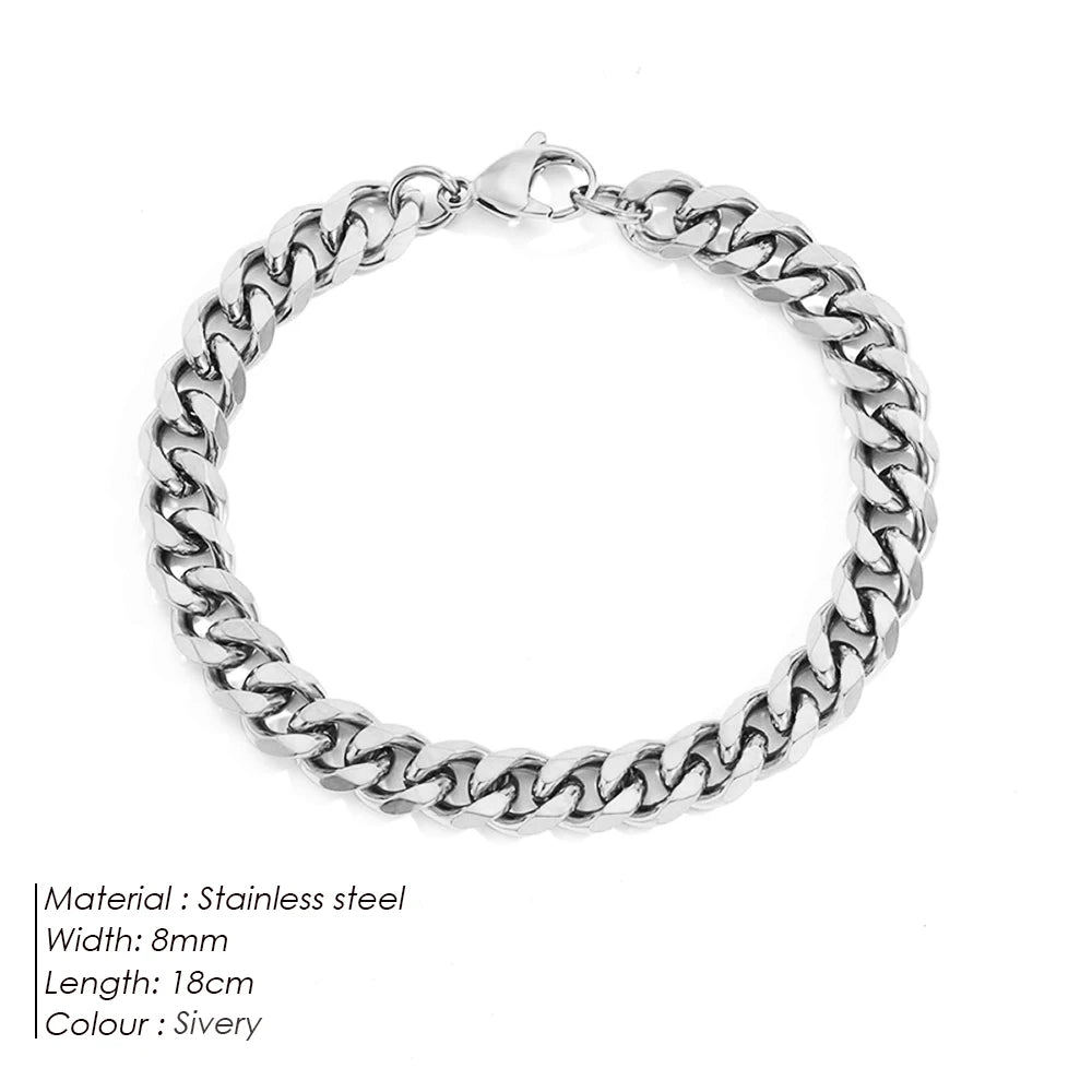 Modessie Silver Color Bracelets Men/ Women  Bracelet Classic Stainless Steel 4MM/6MM/8MM Trendy  Cuban Chain Bracelets