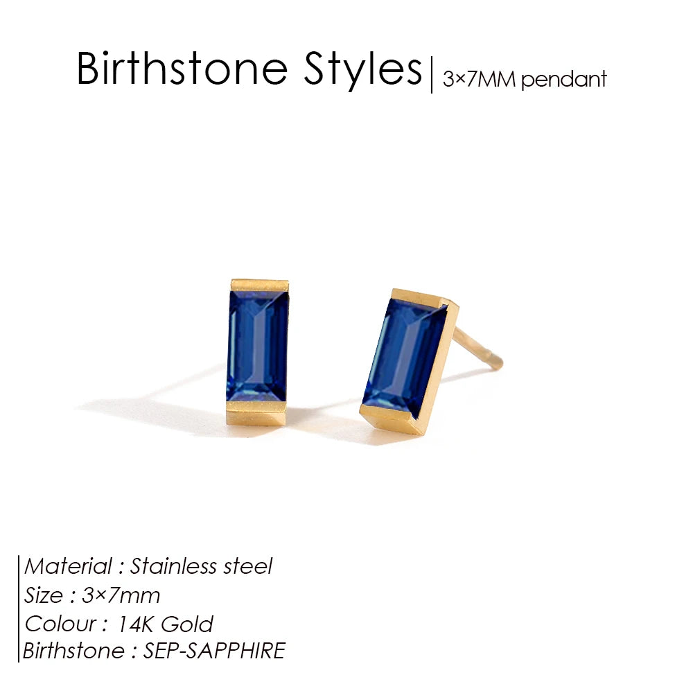 Modessie Stainless Steel Gold-Plated Colorful Birthstone Earrings High-end Rhinestone Jewelry