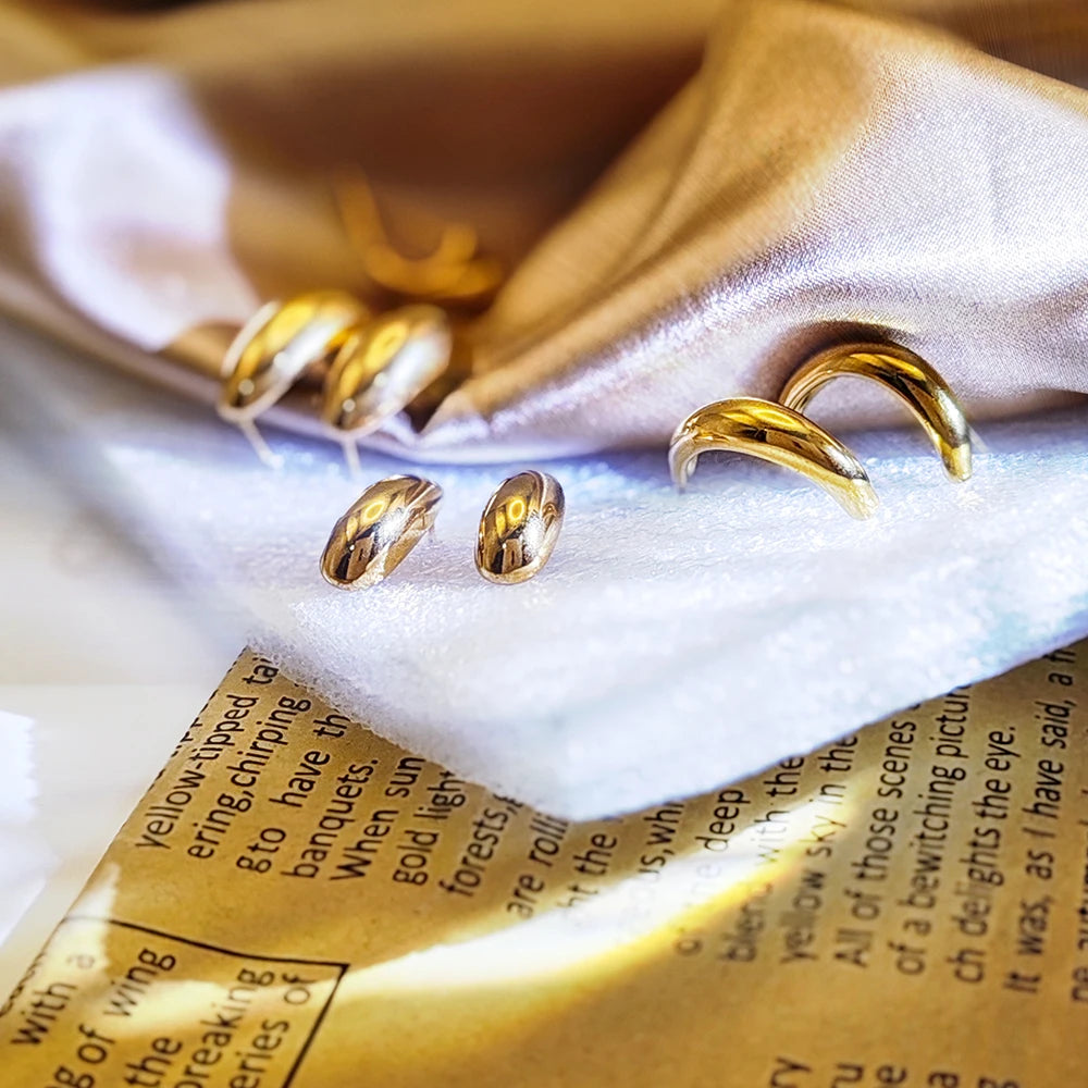 Modessie Steel color Gold color Simple Women Chunky Hoops Earrings Gift Fashion Jewelry Stainless  Round Smooth Thick Hoop