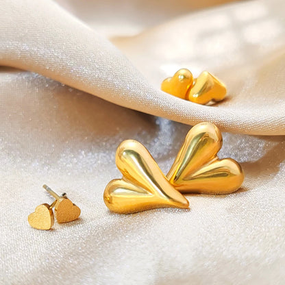 Modessie Golden Heart Earrings Set Stainless Steel Stud Piercing Earrings  Minimalist Style for Women's Jewelry
