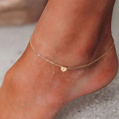Initials Heart Anklet Stainless Steel Jewelry Name Customized Anklet  English Alphabet Birthday Gift for Men and Women