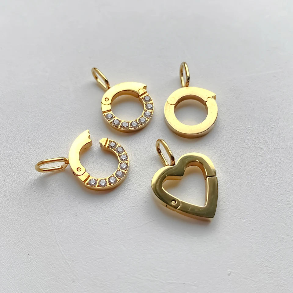 Modessie Stainless Steel Round Zirconia Heart Shape Mirror Polished Clasp for DIY Necklaces Bracelet Making