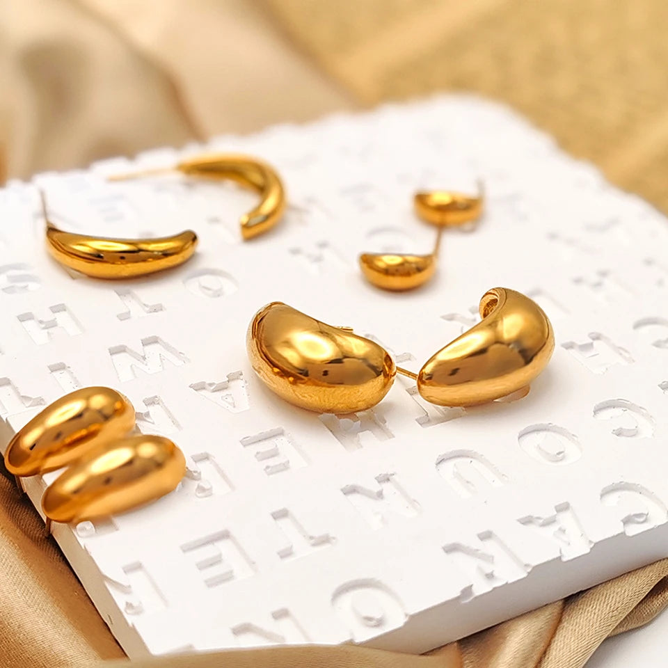 Modessie Steel color Gold color Simple Women Chunky Hoops Earrings Gift Fashion Jewelry Stainless  Round Smooth Thick Hoop