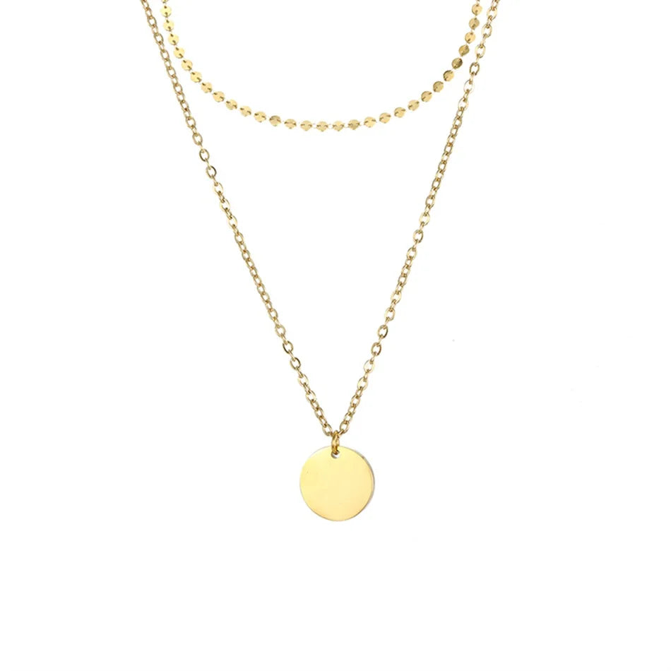 Modessie 2 Pcs Layered Necklace Women Not Darken Pendant Necklace Real 316L Stainless Steel Necklace  Chokers Jewelry