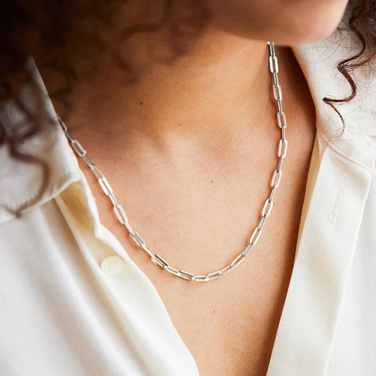 Modessie Silver Color Paperclip Link Chain Women Necklace Stainless Steel  Link chain Necklace Jewelry