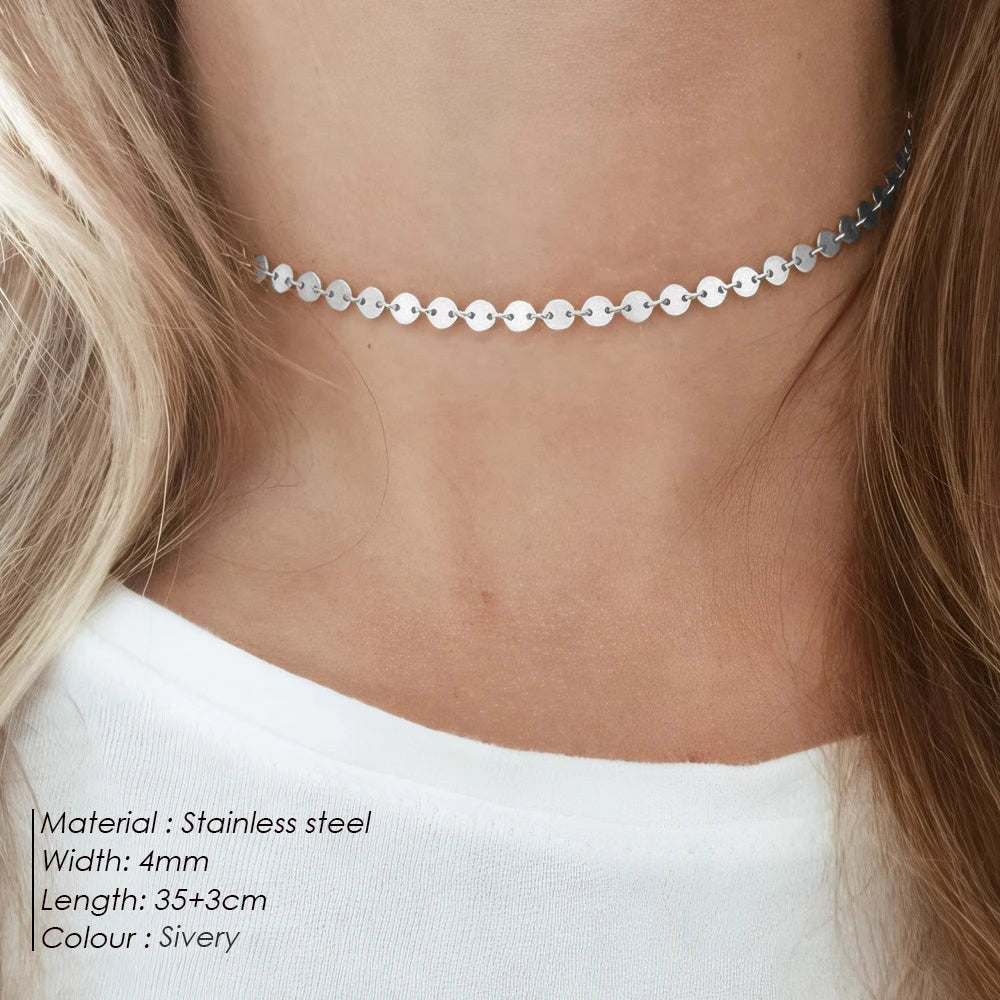 Modessie 4MM Silver Color Stainless Steel Choker Necklace Women Aesthetic Necklaces for Women