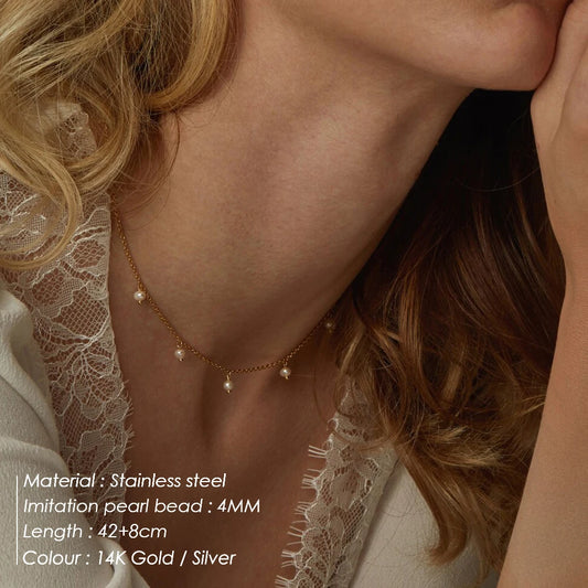 Modessie Stainless Steel  Imitation Pearl Choker Necklaces For Women Girls New Fashion Handmade Short Chain Jewelry