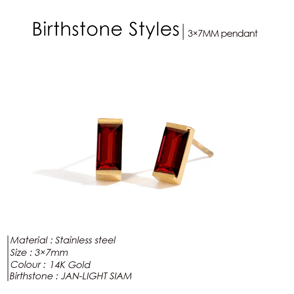 Modessie Stainless Steel Gold-Plated Colorful Birthstone Earrings High-end Rhinestone Jewelry