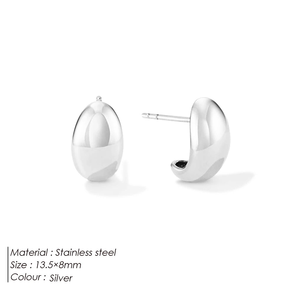 Modessie Steel color Gold color Simple Women Chunky Hoops Earrings Gift Fashion Jewelry Stainless  Round Smooth Thick Hoop