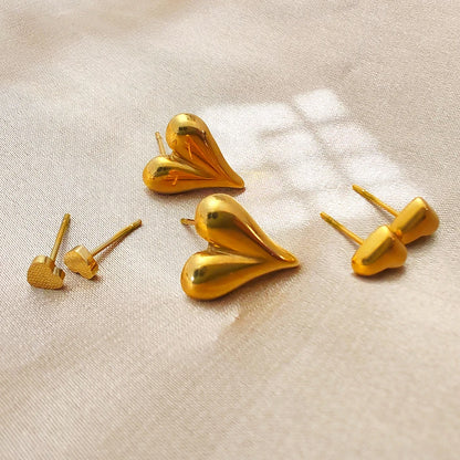 Modessie Golden Heart Earrings Set Stainless Steel Stud Piercing Earrings  Minimalist Style for Women's Jewelry